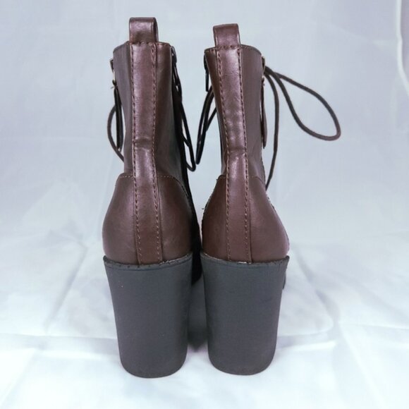 Soda Ankle Boots 9 Brown Lace-Up Chunky Heel Booties - Picture 5 of 9